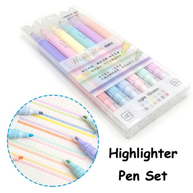 6Pcs Highlighter Pen Set Double headed Midliner Fluorescence Colour School  Office Supplies Reading Drawing Key Marker Stationery - AliExpress